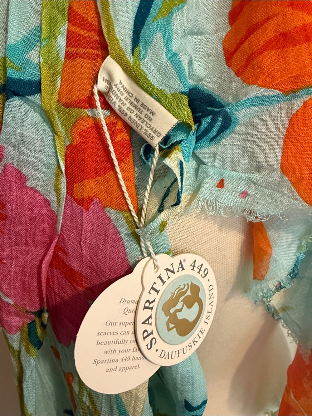 Spartina 449 Light Blue Floral Scarf - - Picture 3 of 5